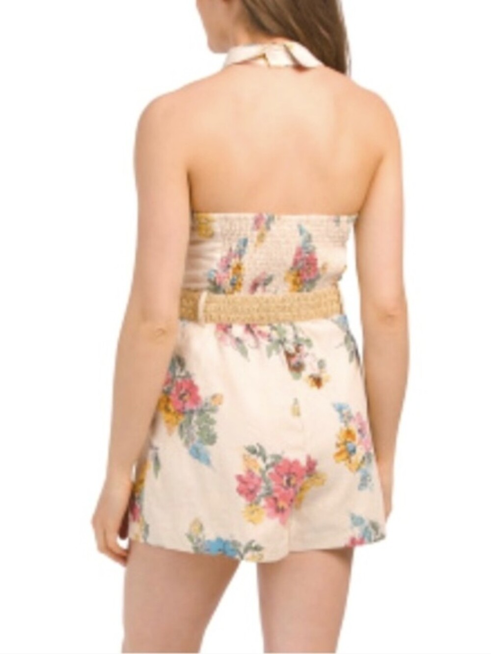 House of Harlow 1960 Ivory Floral Linen Blend Halter Romper Shorts- 12 - Picture 2 of 16